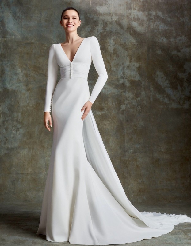  robe de mariée sirene en crêpe et mousseline modèle Sybilla Alberto Palatchi