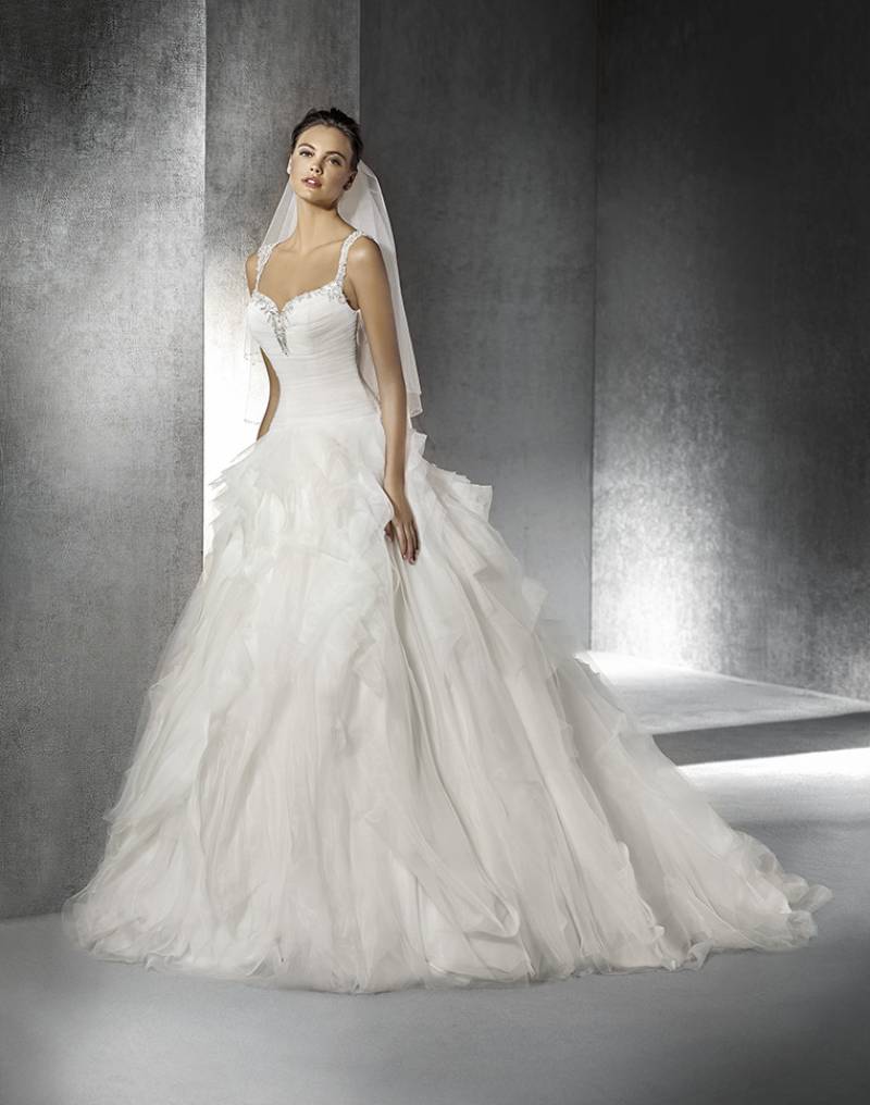 Robe de mariée en organza, tulle et pierreries San Patrick modèle Zulay 